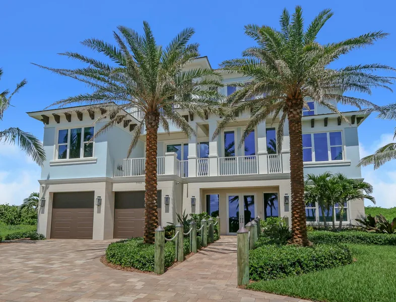 House with two palm trees.